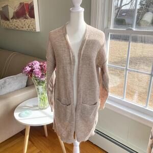 ANTHROPOLOGIE Bouclé Cardigan Sweater‎ Size Small Beige Wool Blend